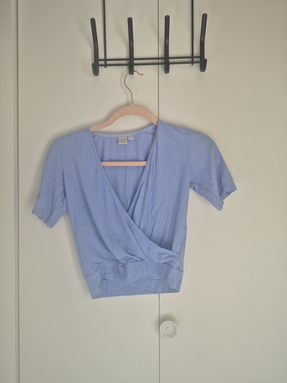 twik Light Blue Ribbed Wrap Crop Top